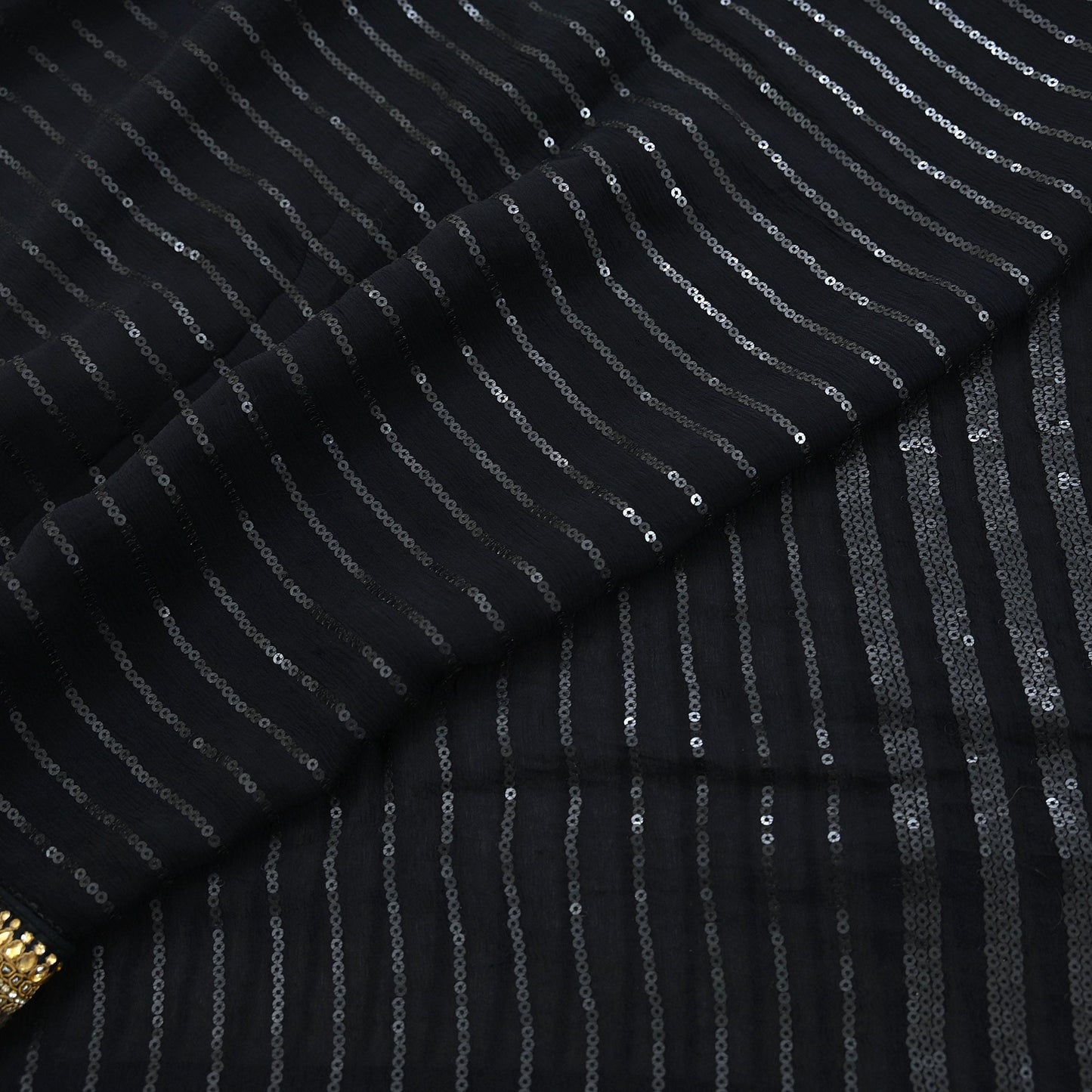 Indian Vintage Heavy Black Dupatta Pure Georgette Silk Long Stole Hand Embroidered Scarf Sequins