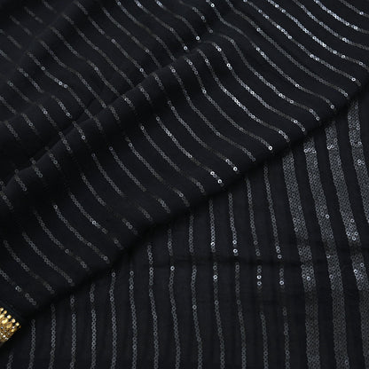 Indian Vintage Heavy Black Dupatta Pure Georgette Silk Long Stole Hand Embroidered Scarf Sequins