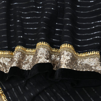 Indian Vintage Heavy Black Dupatta Pure Georgette Silk Long Stole Hand Embroidered Scarf Sequins