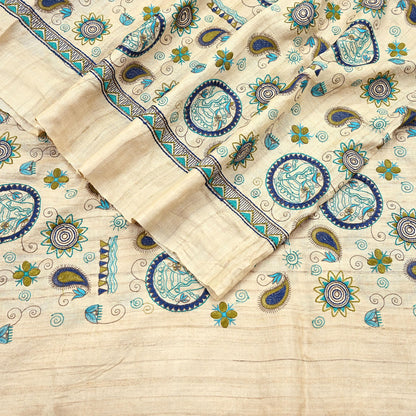 Indian Vintage Beige Dupatta Pure Khadi silk Long Stole Hand Embroidered Scarves Floral Design Stole Veil Wrap