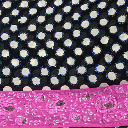 Indian Vintage Black Dupatta Pure Georgette silk Long Stole Hand Embroidered Scarves Stole Veil Wrap Sequins