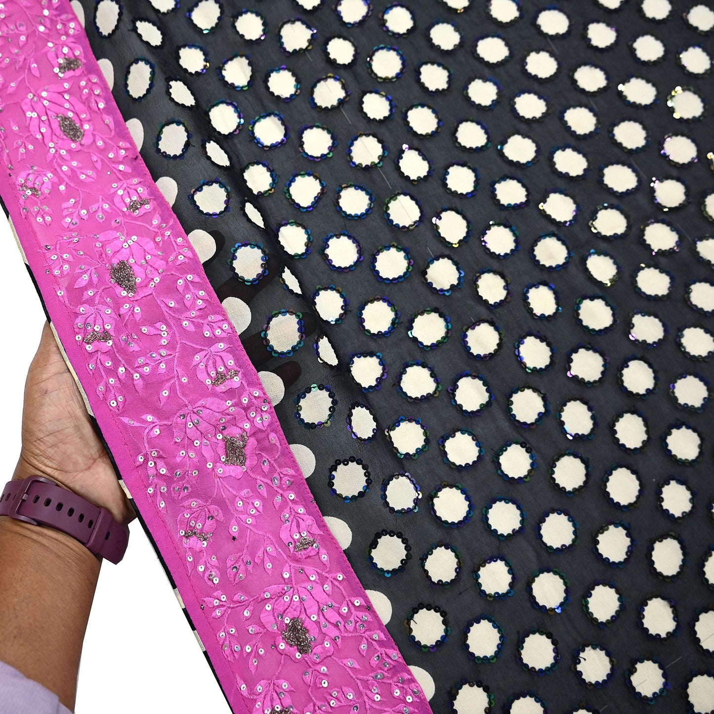 Indian Vintage Black Dupatta Pure Georgette silk Long Stole Hand Embroidered Scarves Stole Veil Wrap Sequins