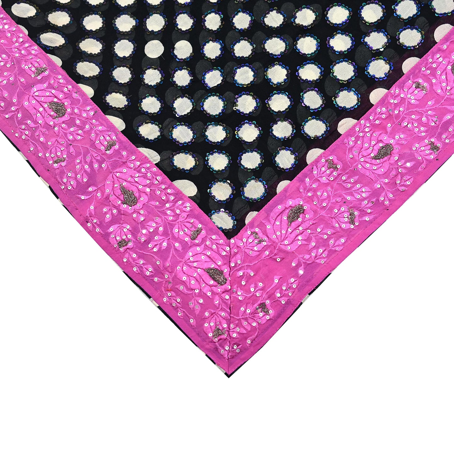 Indian Vintage Black Dupatta Pure Georgette silk Long Stole Hand Embroidered Scarves Stole Veil Wrap Sequins