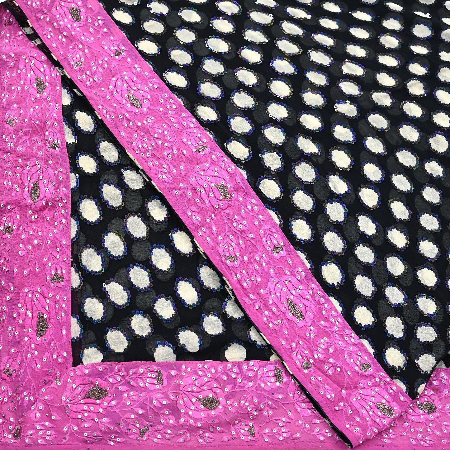 Indian Vintage Black Dupatta Pure Georgette silk Long Stole Hand Embroidered Scarves Stole Veil Wrap Sequins