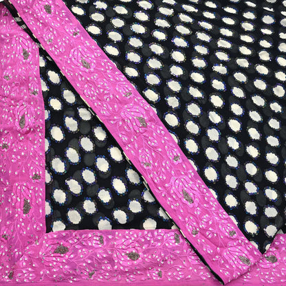 Indian Vintage Black Dupatta Pure Georgette silk Long Stole Hand Embroidered Scarves Stole Veil Wrap Sequins