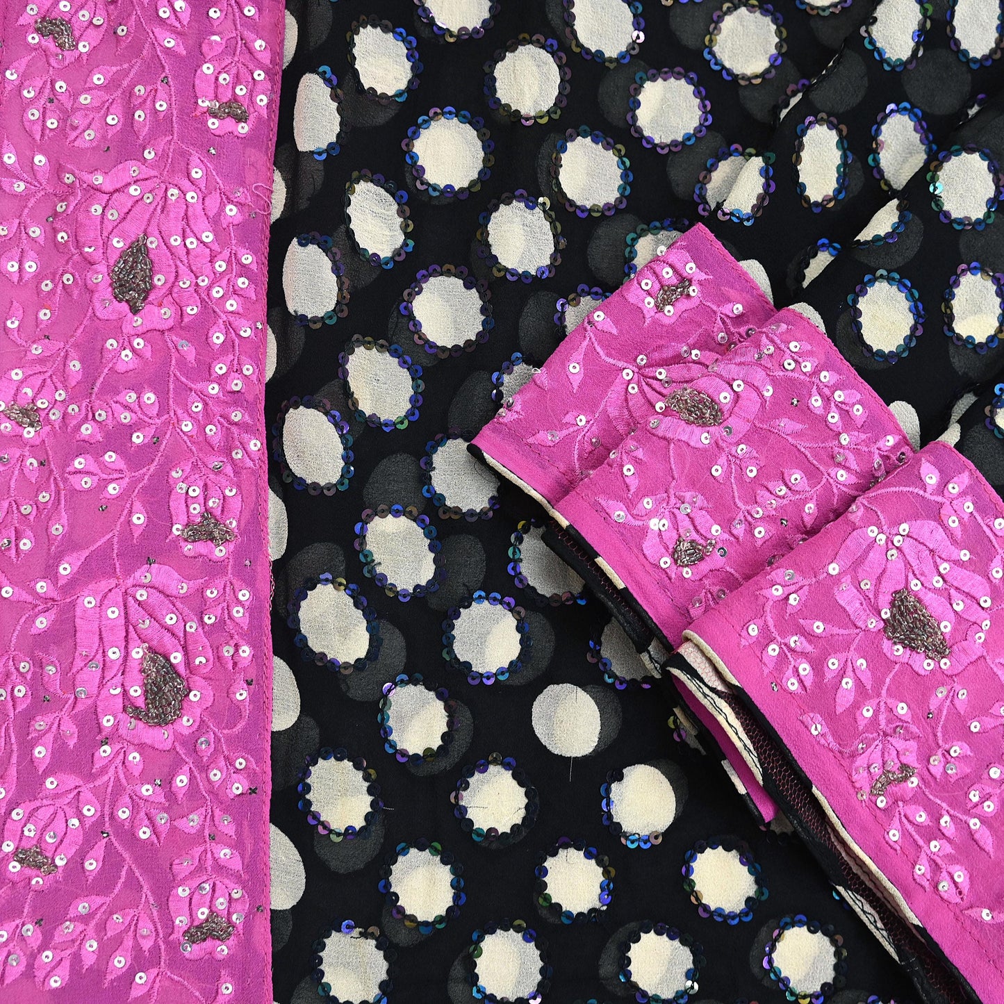 Indian Vintage Black Dupatta Pure Georgette silk Long Stole Hand Embroidered Scarves Stole Veil Wrap Sequins