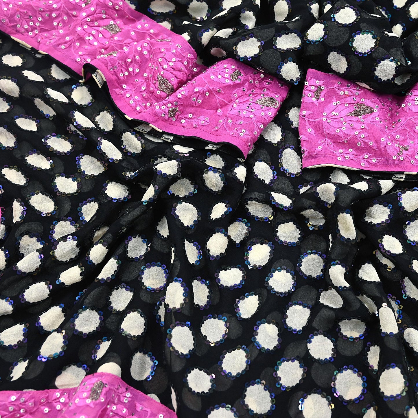 Indian Vintage Black Dupatta Pure Georgette silk Long Stole Hand Embroidered Scarves Stole Veil Wrap Sequins