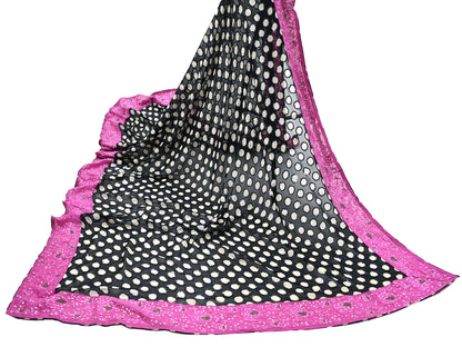 Indian Vintage Black Dupatta Pure Georgette silk Long Stole Hand Embroidered Scarves Stole Veil Wrap Sequins