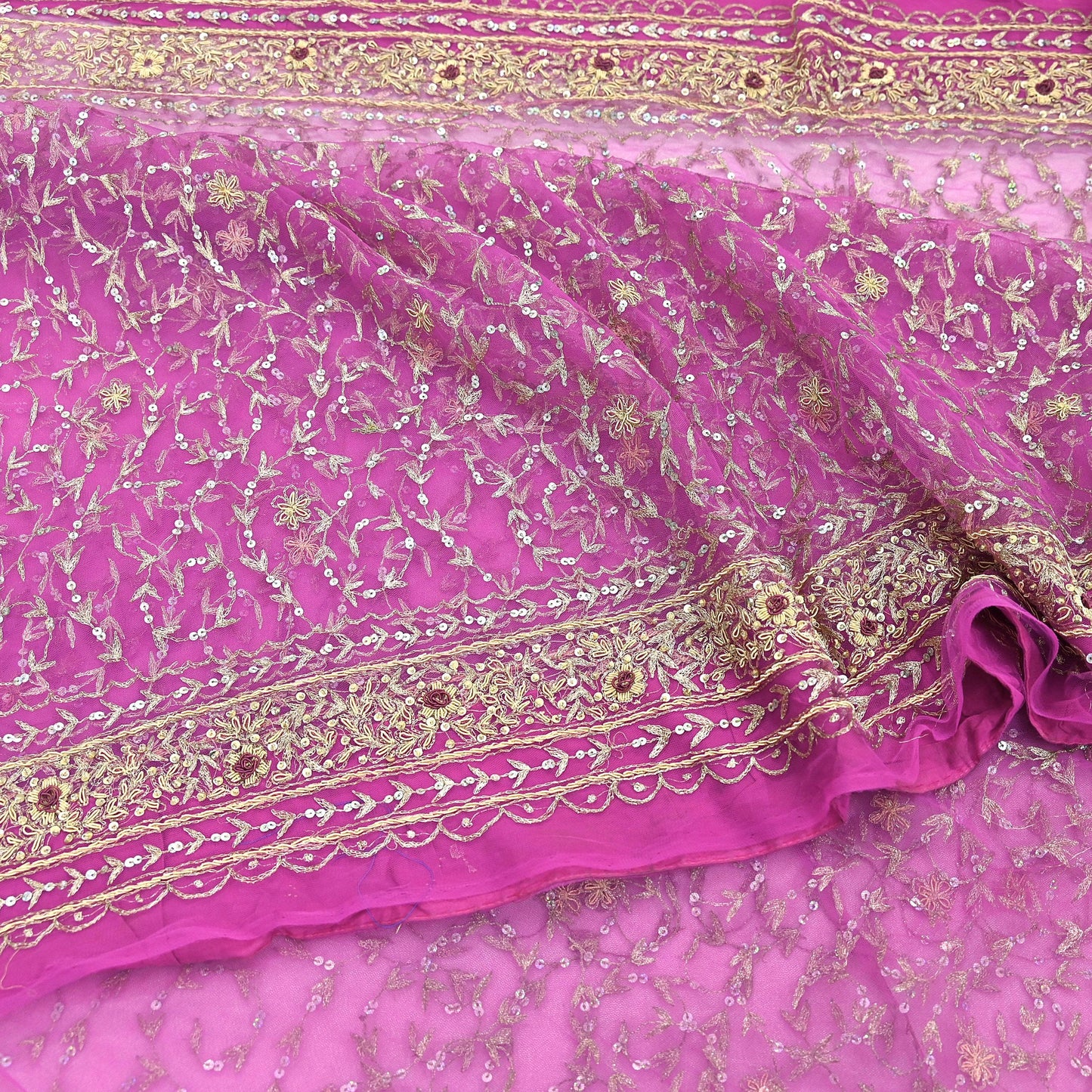 Indian Vintage Heavy Saree Purple Net/Mesh Hand Embroidered Sari Fabric 5Yd Sewing Soft Zardozi/Dabka Zari Sequins Wedding net sarees