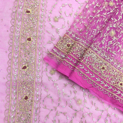 Indian Vintage Heavy Saree Purple Net/Mesh Hand Embroidered Sari Fabric 5Yd Sewing Soft Zardozi/Dabka Zari Sequins Wedding net sarees