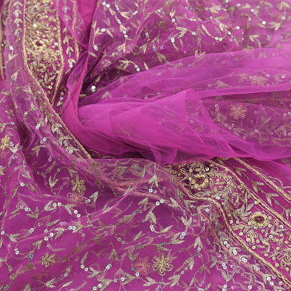 Indian Vintage Heavy Saree Purple Net/Mesh Hand Embroidered Sari Fabric 5Yd Sewing Soft Zardozi/Dabka Zari Sequins Wedding net sarees