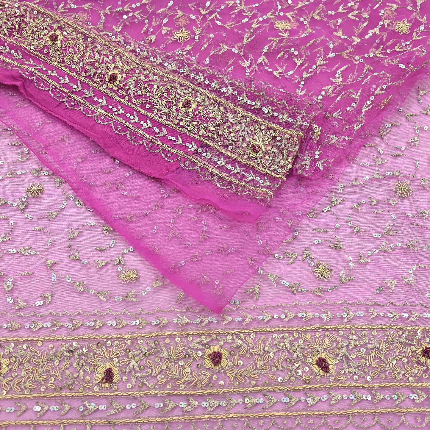 Indian Vintage Heavy Saree Purple Net/Mesh Hand Embroidered Sari Fabric 5Yd Sewing Soft Zardozi/Dabka Zari Sequins Wedding net sarees