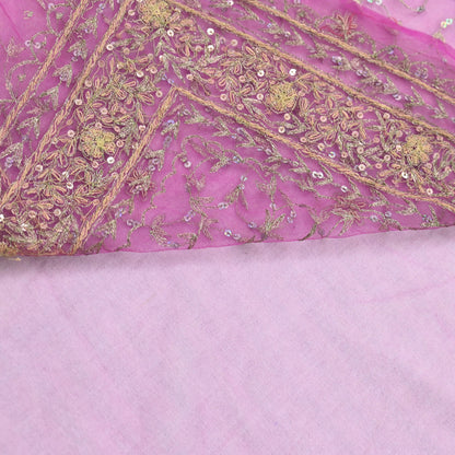 Indian Vintage Heavy Saree Purple Net/Mesh Hand Embroidered Sari Fabric 5Yd Sewing Soft Zardozi/Dabka Zari Sequins Wedding net sarees