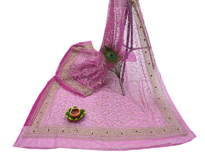 Indian Vintage Heavy Saree Purple Net/Mesh Hand Embroidered Sari Fabric 5Yd Sewing Soft Zardozi/Dabka Zari Sequins Wedding net sarees