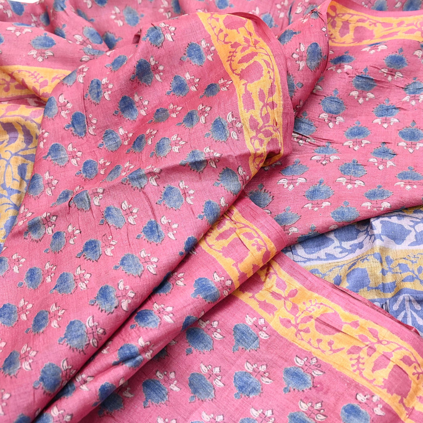 Indian Vintage Peach & Gray Saree Pure Khadi Silk Handloom Printed Sari Fabric 5yard Ethnic Wear Sari Floral