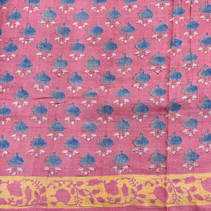 Indian Vintage Peach & Gray Saree Pure Khadi Silk Handloom Printed Sari Fabric 5yard Ethnic Wear Sari Floral