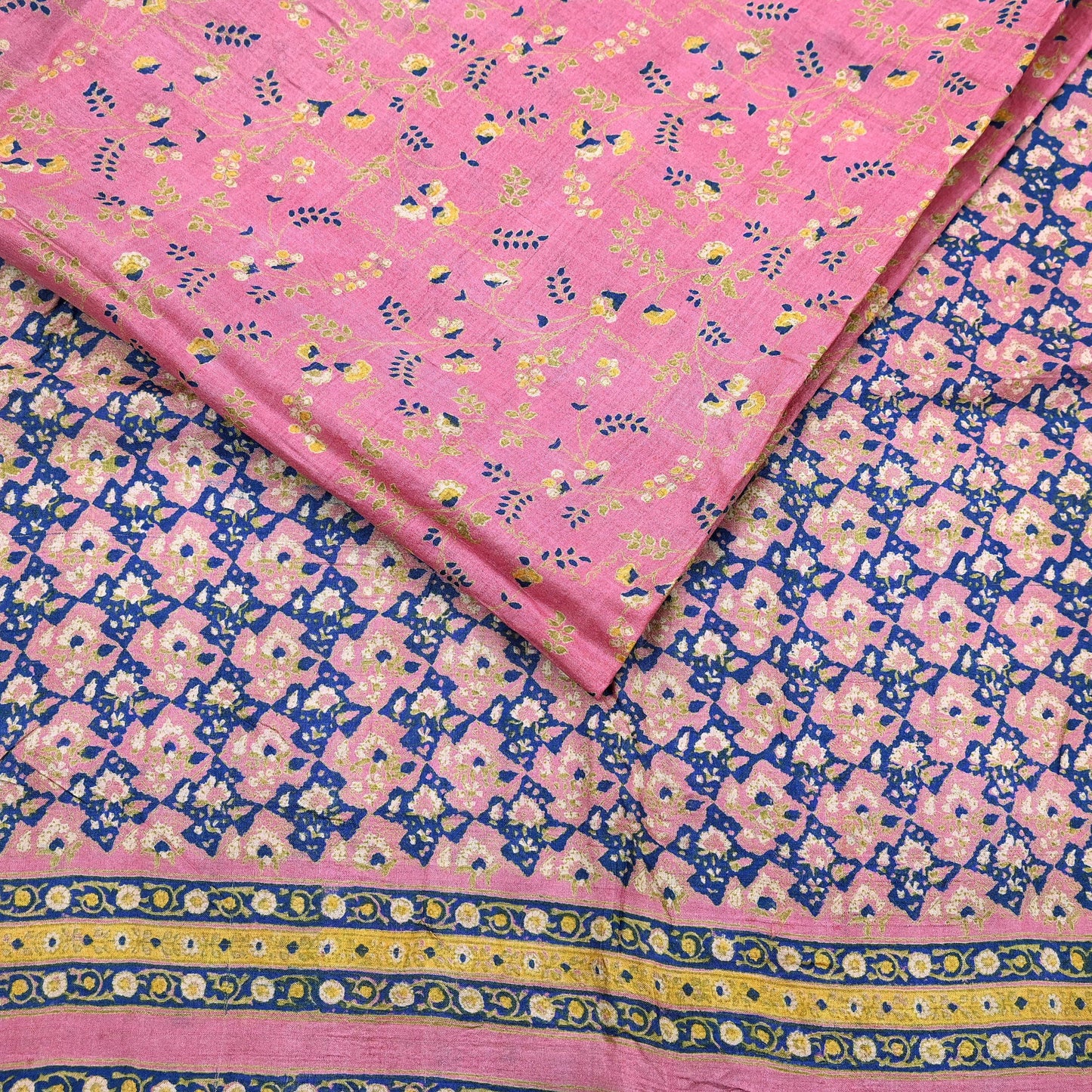 Indian Vintage Pink Saree Pure Khadi Silk Handloom Printed Sari Fabric 5yard Ethnic Wear Sari Floral