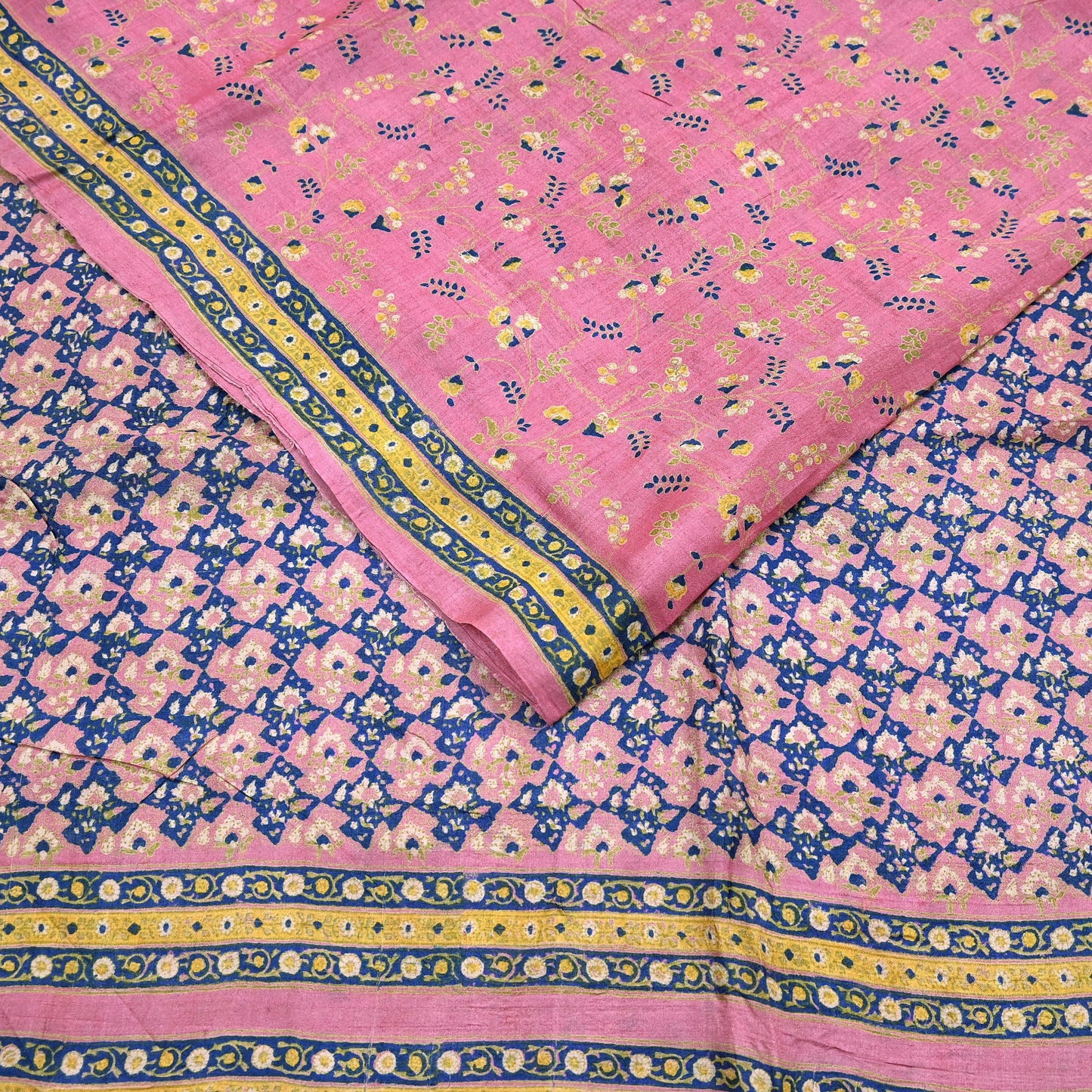 Indian Vintage Pink Saree Pure Khadi Silk Handloom Printed Sari Fabric 5yard Ethnic Wear Sari Floral