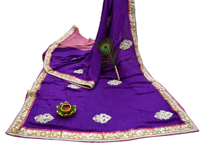Indian Vintage Heavy Sarees Purple & Pink  Pure Silk Georgette Hand Embroidered Sari Fabric 6Yd Sewing Ethnic Zardozi/zari With Blouse Pcs