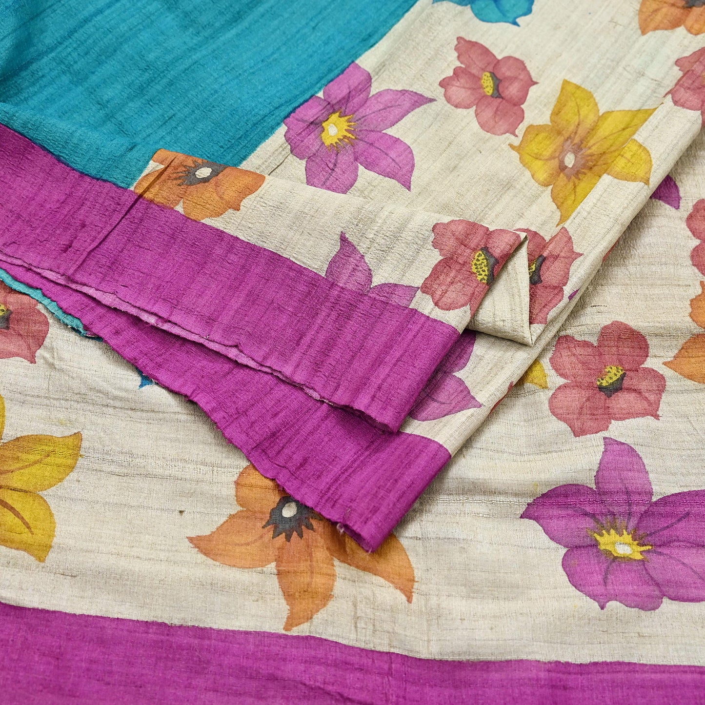 Indian Vintage Saree Beige Pure Khadi Silk Handloom Digital Printed Sari Fabric 5yard Ethnic Wear Sari Floral Dressmaking Crafting Upcycle