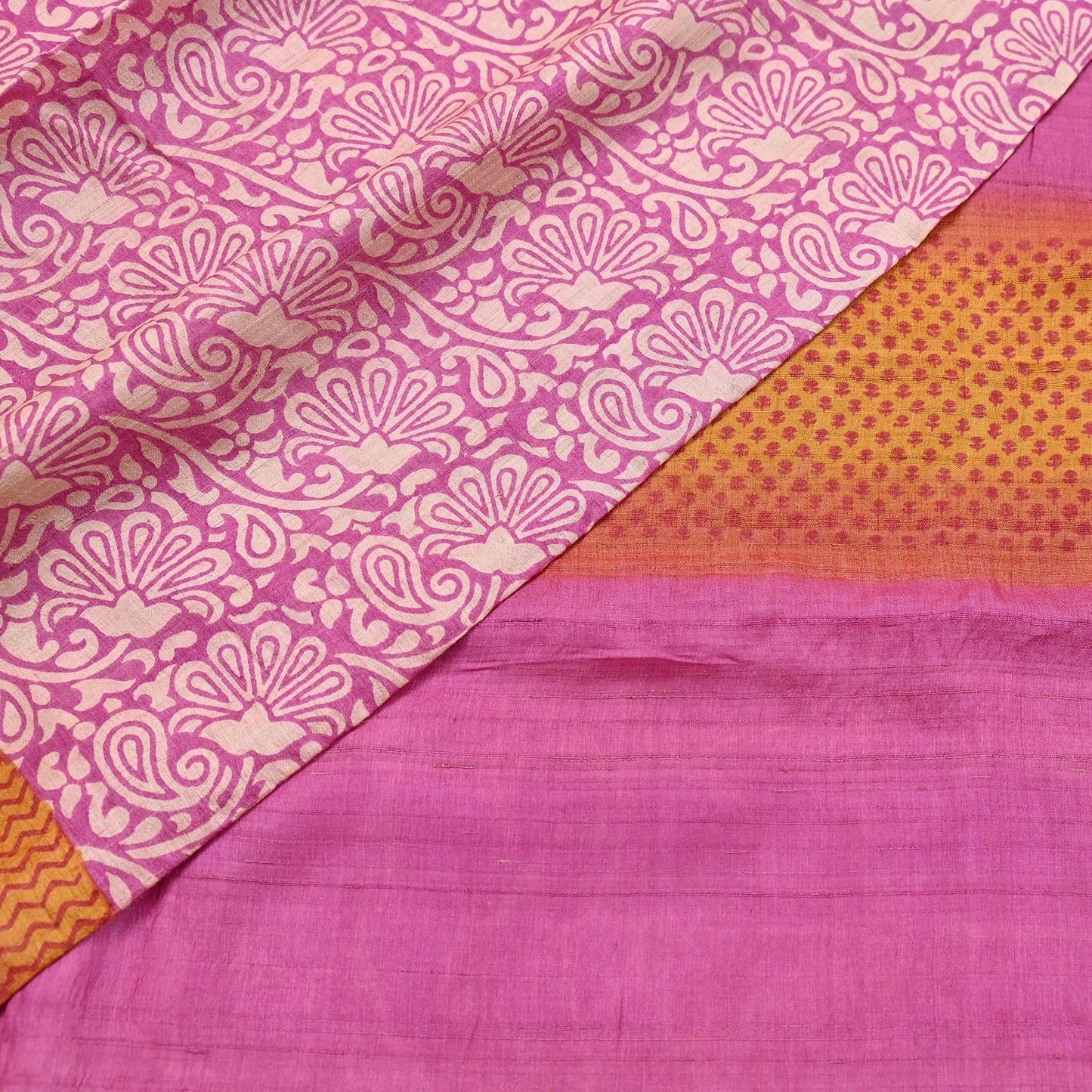 Indian Vintage Pink, Beige & Orange Saree Pure Khadi Silk Handloom Kalamkari Sari Craft Fabric 5yd Ethnic Wear Sari Floral