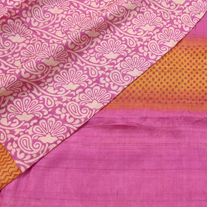 Indian Vintage Pink, Beige & Orange Saree Pure Khadi Silk Handloom Kalamkari Sari Craft Fabric 5yd Ethnic Wear Sari Floral