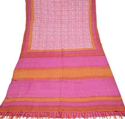 Indian Vintage Pink, Beige & Orange Saree Pure Khadi Silk Handloom Kalamkari Sari Craft Fabric 5yd Ethnic Wear Sari Floral