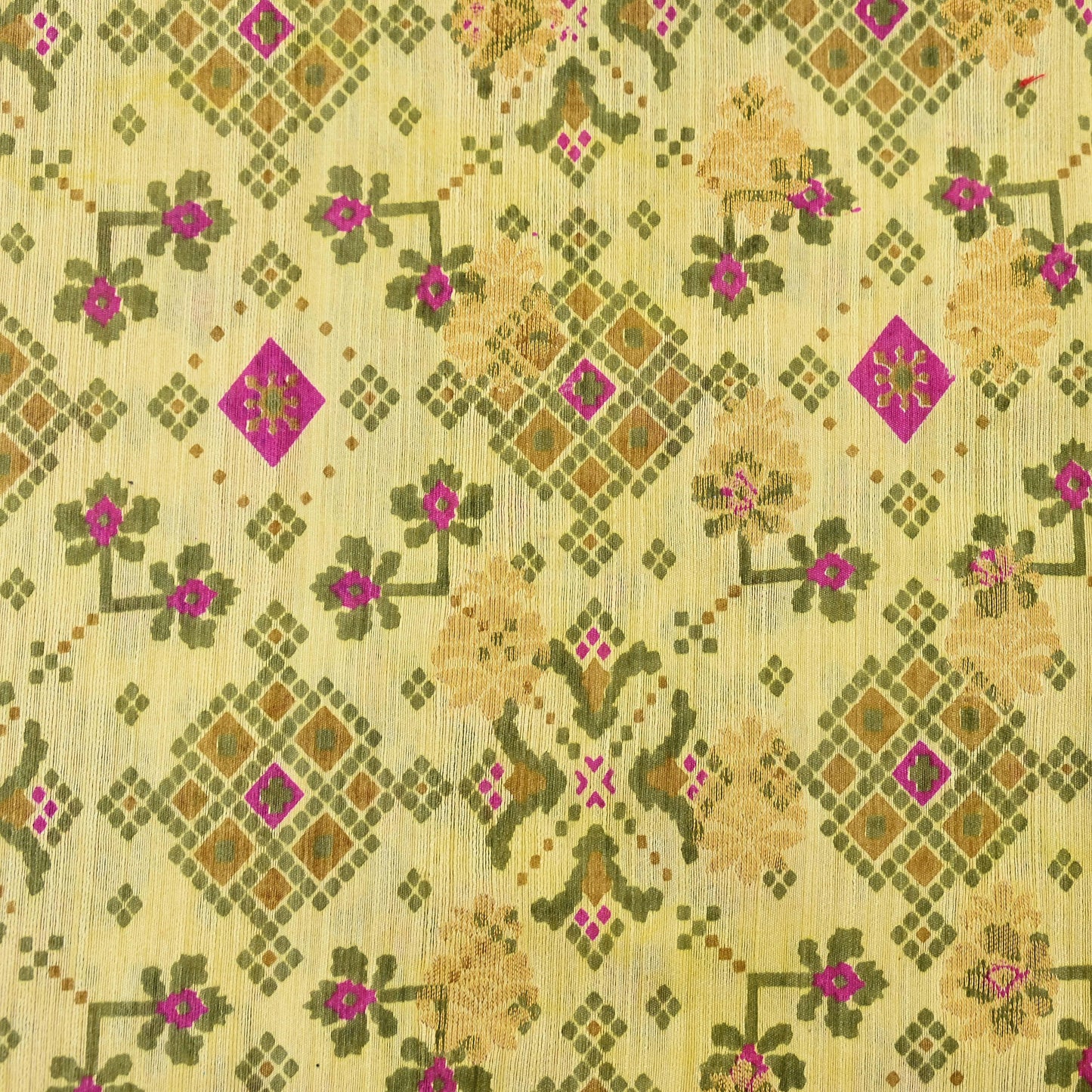 Vintage Heavy Sari Green & Ivory Hand Woven Printed Artificial Silk Sarees Zari 5Yd Floral Craft Fabric Dress making Crafting Quilting