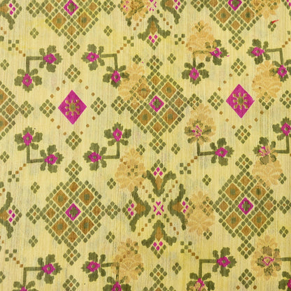 Vintage Heavy Sari Green & Ivory Hand Woven Printed Artificial Silk Sarees Zari 5Yd Floral Craft Fabric Dress making Crafting Quilting