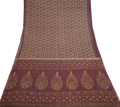 Vintage Maroon Beige Printed Pure Cotton Saree 5 Yard Floral Paisley Fabric Indian Ethnic Textile for Sewing, Dressmaking & Crafts