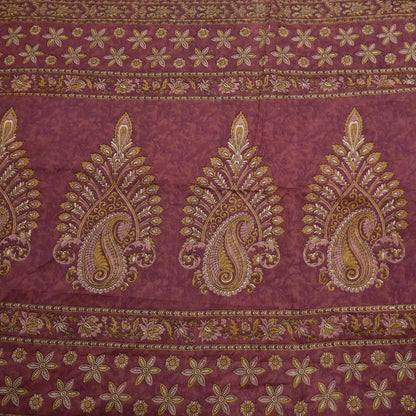 Vintage Maroon Beige Printed Pure Cotton Saree 5 Yard Floral Paisley Fabric Indian Ethnic Textile for Sewing, Dressmaking & Crafts