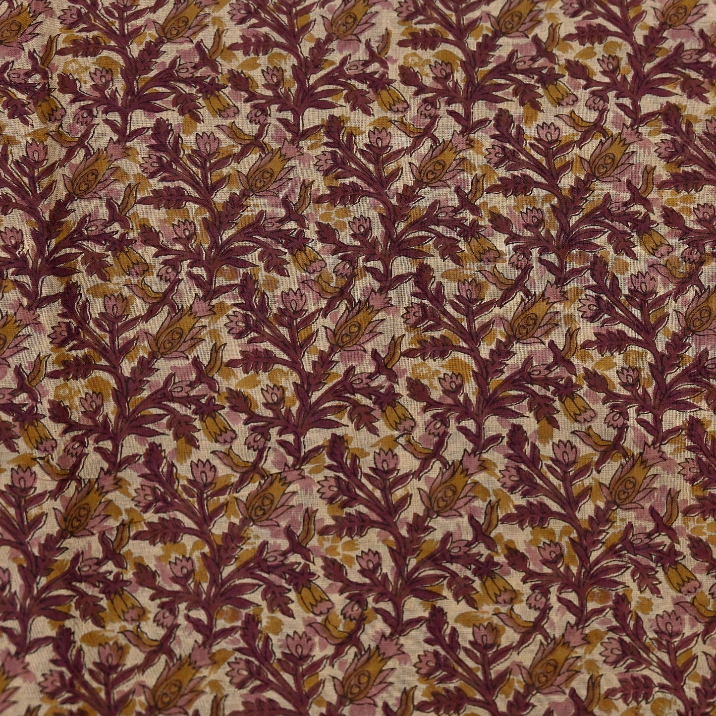 Vintage Maroon Beige Printed Pure Cotton Saree 5 Yard Floral Paisley Fabric Indian Ethnic Textile for Sewing, Dressmaking & Crafts
