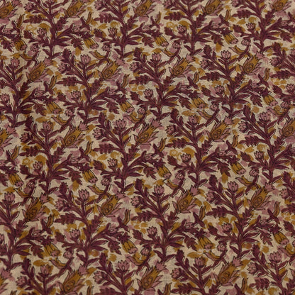 Vintage Maroon Beige Printed Pure Cotton Saree 5 Yard Floral Paisley Fabric Indian Ethnic Textile for Sewing, Dressmaking & Crafts