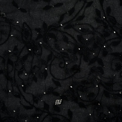 Indian Vintage Black Saree Hand Embroidered Kantha Mukesh Cotton Blend Sari 6 Yard Craft Fabric for Dressmaking, Quilting & Upcycling