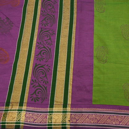 Vintage Green Purple Silk Blend Saree Hand Painted Indian Sari 6 Yard Fabric Craft Sewing Quilting Upcycle Dressmaking Material