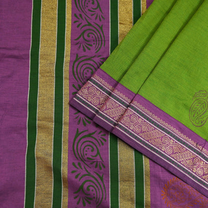 Vintage Green Purple Silk Blend Saree Hand Painted Indian Sari 6 Yard Fabric Craft Sewing Quilting Upcycle Dressmaking Material
