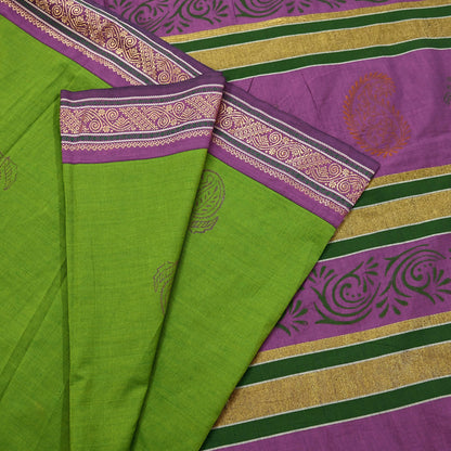 Vintage Green Purple Silk Blend Saree Hand Painted Indian Sari 6 Yard Fabric Craft Sewing Quilting Upcycle Dressmaking Material