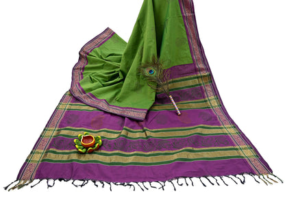 Vintage Green Purple Silk Blend Saree Hand Painted Indian Sari 6 Yard Fabric Craft Sewing Quilting Upcycle Dressmaking Material