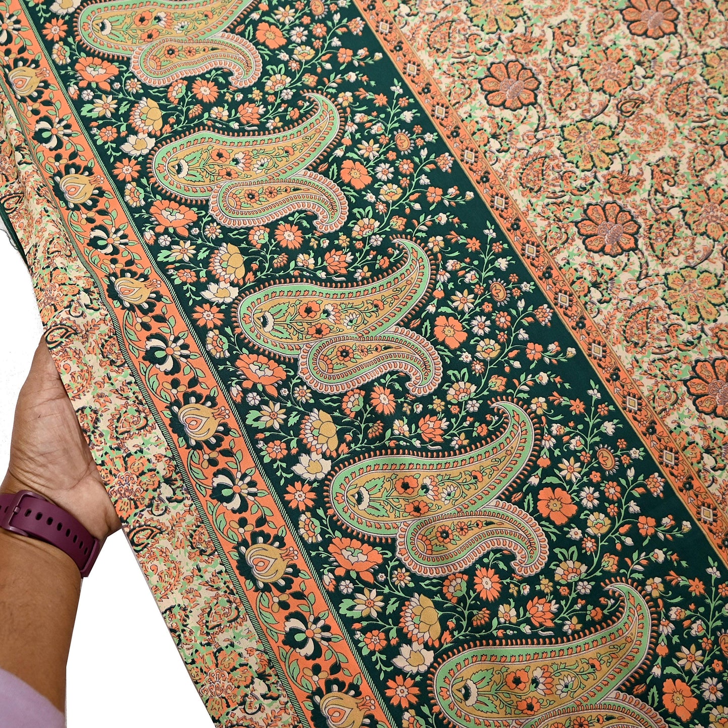 Vintage Beige Digital Printed Saree Floral Artificial Silk Fabric 6 Yards Indian Satin-Like Material for Dressmaking & Quilting Crafts