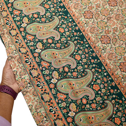 Vintage Beige Digital Printed Saree Floral Artificial Silk Fabric 6 Yards Indian Satin-Like Material for Dressmaking & Quilting Crafts