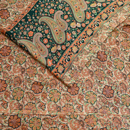 Vintage Beige Digital Printed Saree Floral Artificial Silk Fabric 6 Yards Indian Satin-Like Material for Dressmaking & Quilting Crafts