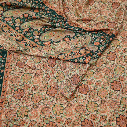 Vintage Beige Digital Printed Saree Floral Artificial Silk Fabric 6 Yards Indian Satin-Like Material for Dressmaking & Quilting Crafts
