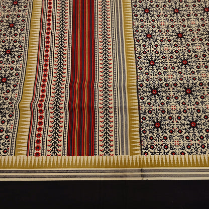 Vintage Beige Digital Printed Saree Floral Artificial Silk Fabric 5 Yards Indian Satin-Like Material for Dressmaking & Quilting Crafts