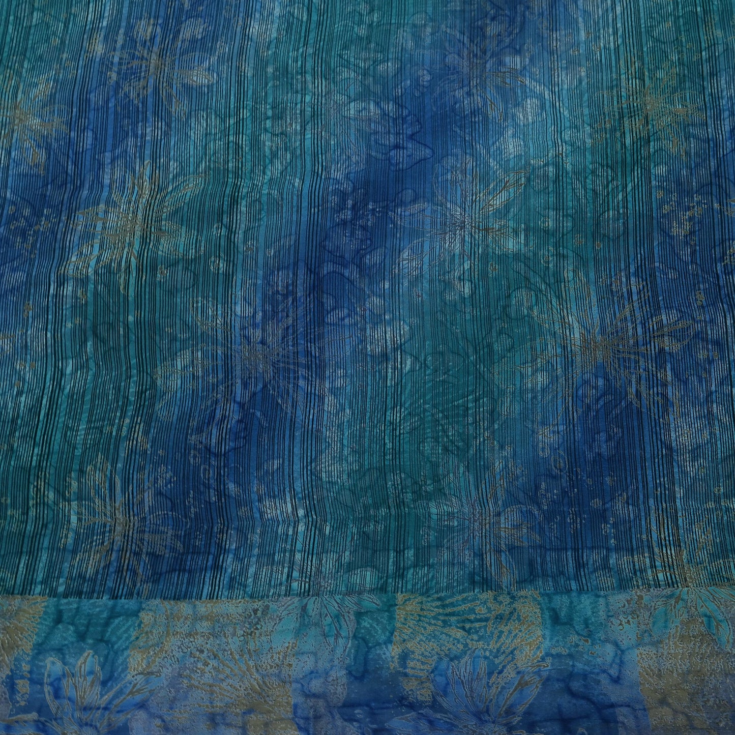Vintage Blue Green Crepe Silk Saree Indian Pure Silk Printed Floral 6 Yard Fabric Soft Sewing Material for Dressmaking & Craft Projects