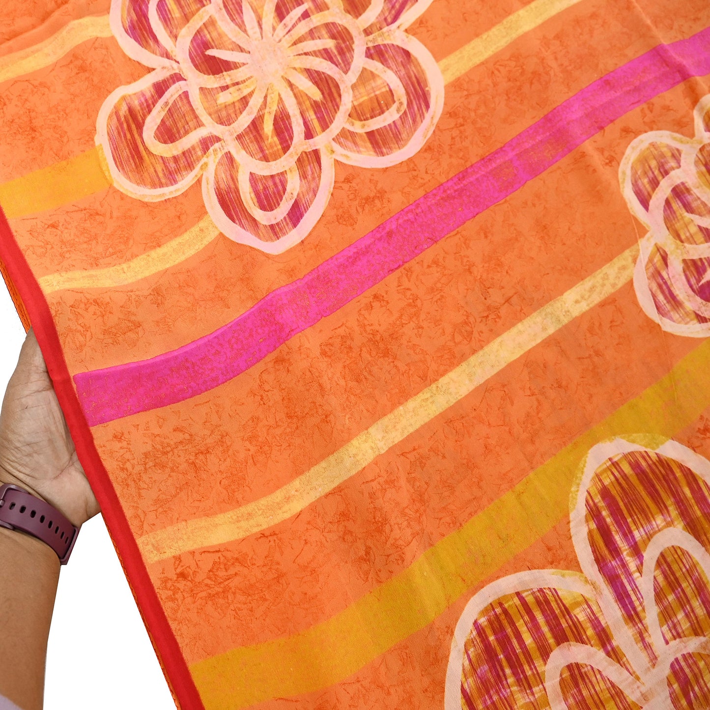 Vintage Yellow Orange Crepe Silk Saree Indian Pure Silk Printed Fabric 5 Yard Soft Sewing Material for Dressmaking, Quilting & Crafts