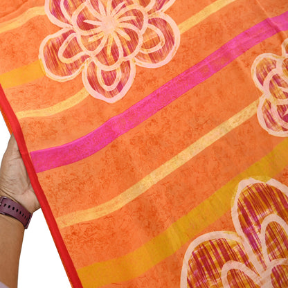 Vintage Yellow Orange Crepe Silk Saree Indian Pure Silk Printed Fabric 5 Yard Soft Sewing Material for Dressmaking, Quilting & Crafts
