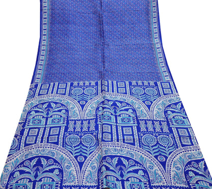 Vintage Blue Pure Silk Saree Indian Printed Floral Silk Fabric 5 Yard Soft Sewing Material for Dressmaking, Quilting & Crafts
