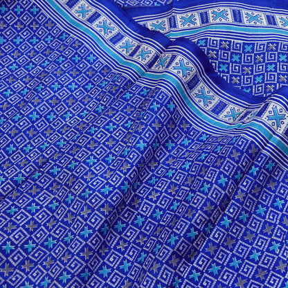 Vintage Blue Pure Silk Saree Indian Printed Floral Silk Fabric 5 Yard Soft Sewing Material for Dressmaking, Quilting & Crafts