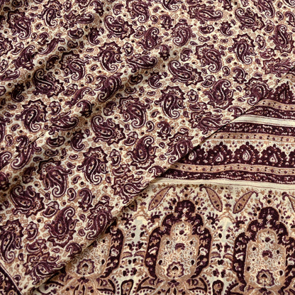Vintage Brown Beige Pure Silk Saree Indian Paisley Printed Silk Fabric 6 Yard Soft Sewing Material for Dressmaking, Quilting & Crafts