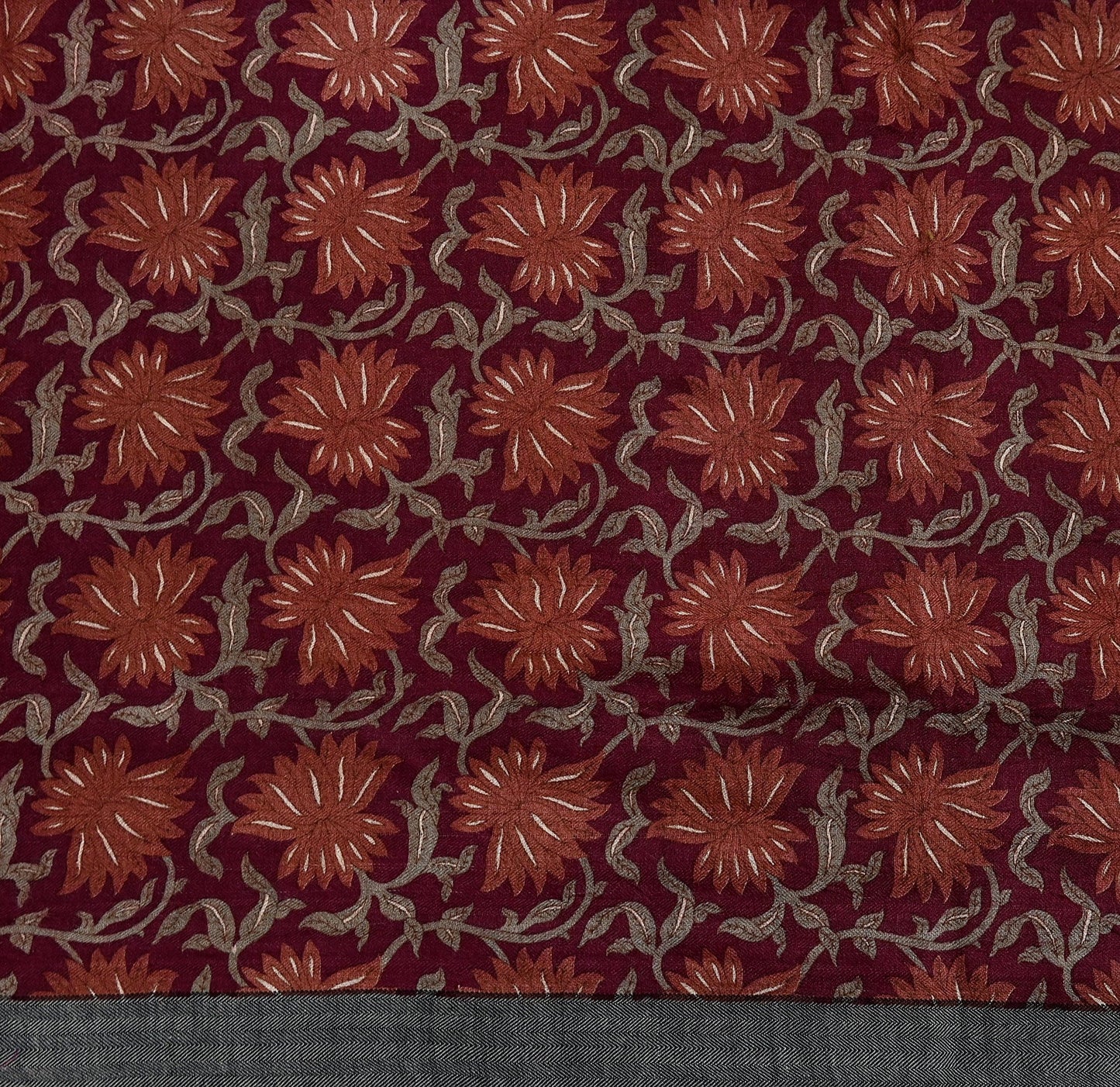 Vintage Maroon Brown Wool Saree Indian Pure Wool Floral Woven Fabric 5 Yard Soft Warm Craft Material for Winter Dressmaking & Sewing